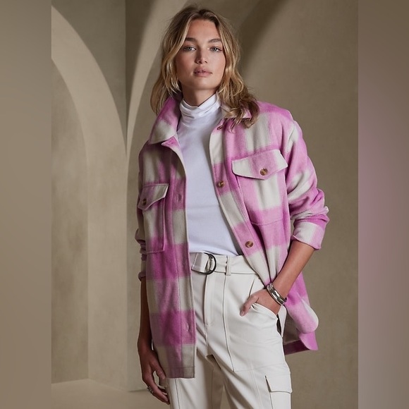 🚨HOST PICK🚨NWT Banana Republic Factory Purple Plaid Shacket - Picture 2 of 8